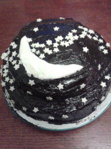 Chocolate cake with moon and stars